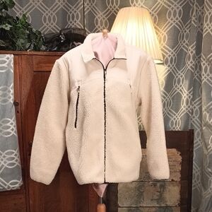 Cream Heavy Alpine Sherpa Zip Up Jacket Coat XL (oversized)